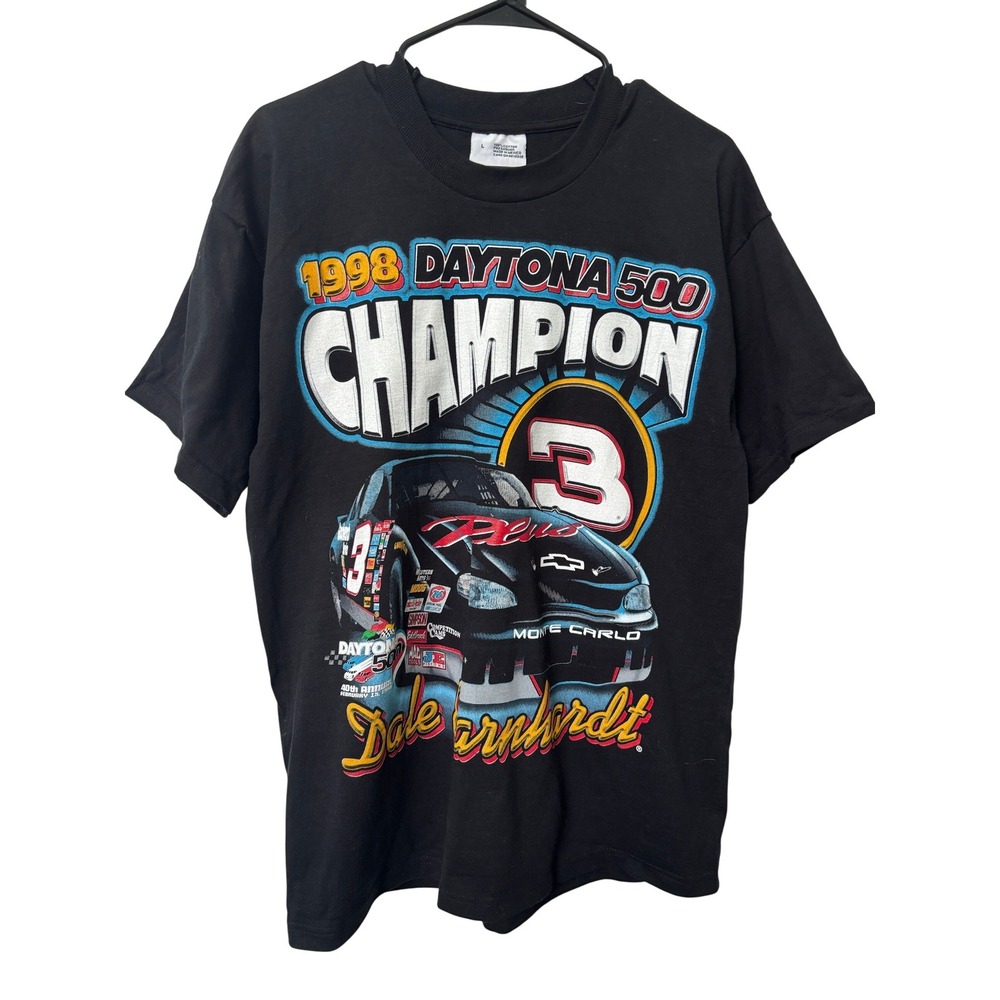 Vintage Dale Earnhardt 1998 Daytona 500 Champion Shirt Mens Large Black NASCAR 3